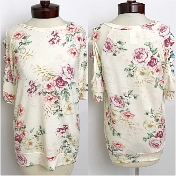 📍SALE Soft Stretchy Floral Ladder Sleeve Top S - Picture 6 of 7